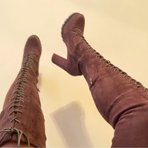 Fashion Nova Brown Lace Up Thigh Boots